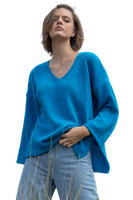 UŹNY OVERSIZOWY SWETER Z ROZCIĘCIEM 36/38 NIEBIESKI