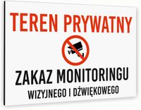 Tabliczka znak informacyjny 30x20 Biała ZAKAZ MONITORINGU Nierdzewna