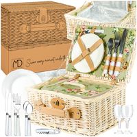 Wiklinowy kosz piknikowy z wbudowaną termotorbą i zastawą dla 2 os - kwiaty