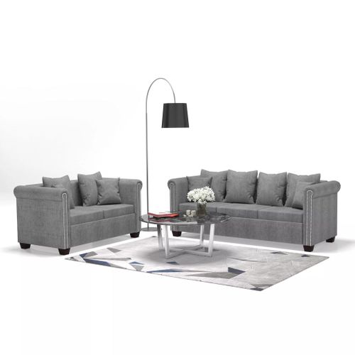 Zestaw 2 sof tapicerowanych materiałem, jasnoszary na Arena.pl