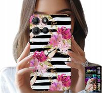 ETUI DO MOTOROLA EDGE 60 5G - KWIATKI W CZARNO - BIAŁE PASKI WZORY