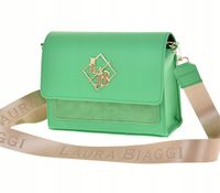 Laura Biaggi - torebka listonoszka kuferek zielony kieszonka klapka P342