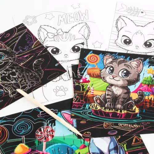 Wydrapywanka Z Kolorowanką Kotki 6 Arkuszy Z Rysikiem Kidea na Arena.pl
