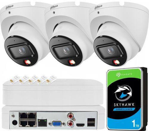 Zestaw Monitoringu PoE DAHUA 3 Kamery 6Mpx Full Kolor Detekcja Ruchu Apka na Arena.pl