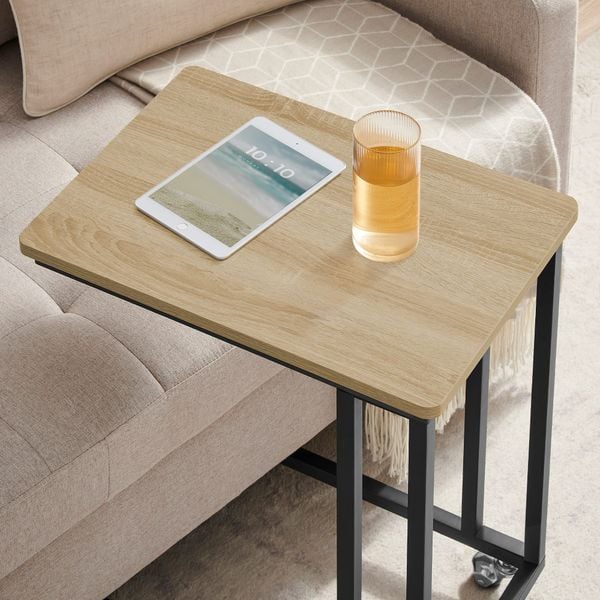 Stolik kawowy z kółkami 50x35 cm dąb sonoma czarne nogi loft zdjęcie 2