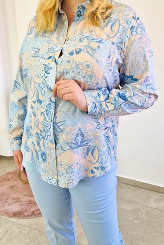 Koszula Damska we Wzory Błękitno-Beżowa 46 na Arena.pl