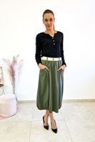 Czarna Bluzka Damska Prążkowana z Guzikami Długi Rękaw UNI