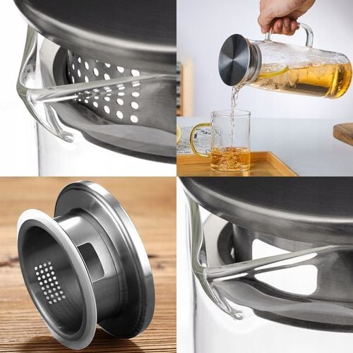 DZBANEK SZKLANY 1,5 L Z POKRYWKĄ SITKIEM ŻAROODPORNY DO HERBATY KAWY NAPOJE na Arena.pl