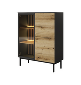 Nowoczesna Witryna Niska 100 cm Czarny + Dąb Evoke LONG LS + Led