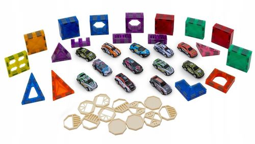 Klocki magnetyczne konstrukcyjne ZESTAW XXL 82 el. tor samochodowy 12 AUT na Arena.pl