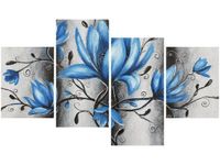 OBRAZ DRUK STALOWE MAGNOLIE KWIATY NIEBIESKIE