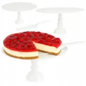 PATERA PORCELANOWA Z ŁOPATKĄ STOJAK NA TORT CIASTO OWOCE 26CM OKRĄGŁA BIAŁA