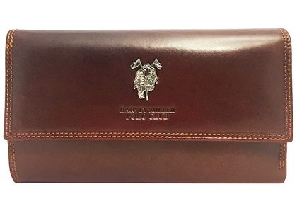 Ekskluzywny duży rozbudowany portfel damski Harvey Miller brązowy skórzany