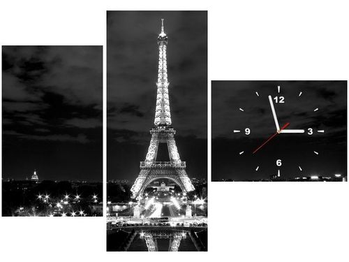 100CM 70CM ZEGAR 3 ELEM WIEŻA EIFFLA BLACKANDWHITE ŚCIENNY OBRAZ na Arena.pl