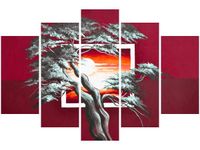 100CM 150CM OBRAZ 5 ELEM KARMAZYNOWY ZACHÓD SŁOŃCA ŚCIENNY