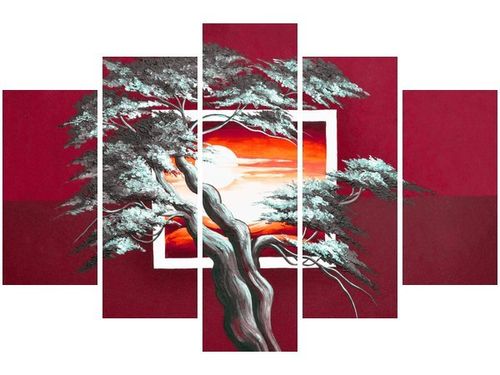 100CM 150CM OBRAZ 5 ELEM KARMAZYNOWY ZACHÓD SŁOŃCA ŚCIENNY na Arena.pl