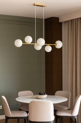 Lampa Wisząca Sufitowa Złota Żyrandol Białe Kule 6x LED E27 na Arena.pl