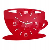 Zegar Ścienny ze Wzorem Filiżanki Akrylowy Filiżanka Red Okrągły Kwarcowy