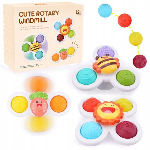 FIDGET SPINNER Z PRZYSSAWKĄ SENSORYCZNĄ KĄPIEL PREZENT GRZECHOTKA 3 SZTUKI na Arena.pl