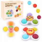 FIDGET SPINNER Z PRZYSSAWKĄ SENSORYCZNĄ KĄPIEL PREZENT GRZECHOTKA 3 SZTUKI