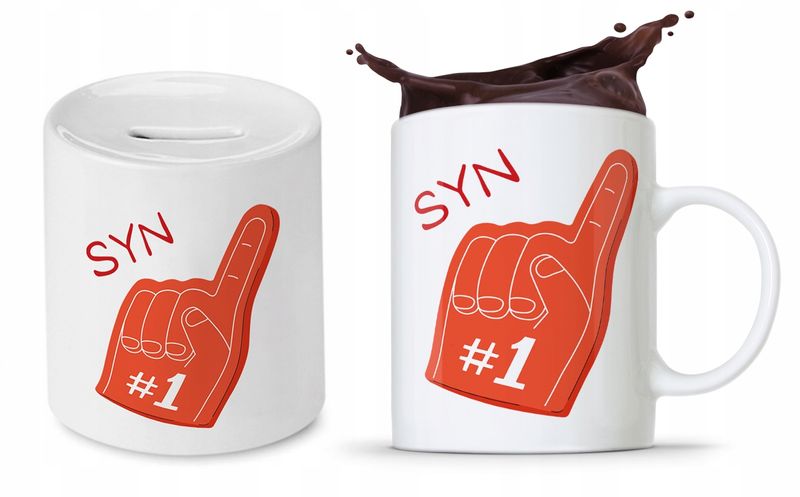 Zestaw Dla Syna Dziecka Prezent Kubek + Skarbonka Z Nadrukiem Ze Zdjęciem zdjęcie 1