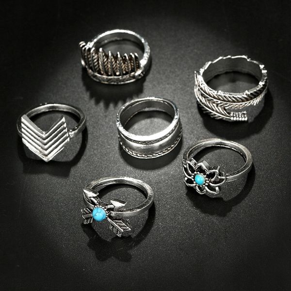 Srebrny ZESTAW PIERŚCIONKÓW RETRO PUNK BOHO 08 zdjęcie 8