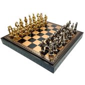 WŁOSKI ZESTAW FIGUR SZACHOWYCH METALOWYCH SAMURAI +SZACHOWNICA ZŁOTO/CZARNA