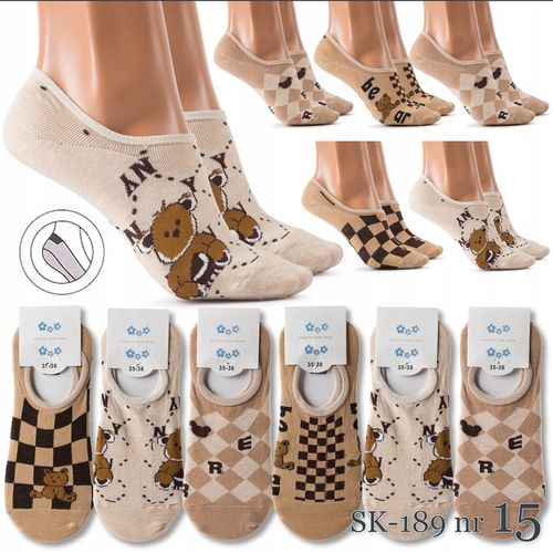 6x STOPKI DAMSKIE BAWEŁNIANE KOLOROWE SKARPETKI SILIKON WESOŁE WZORY na Arena.pl