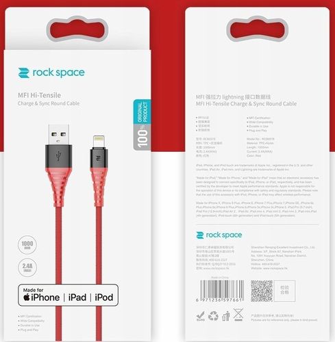 ROCK MFI LIGHTNING CABLE 100CM RED na Arena.pl