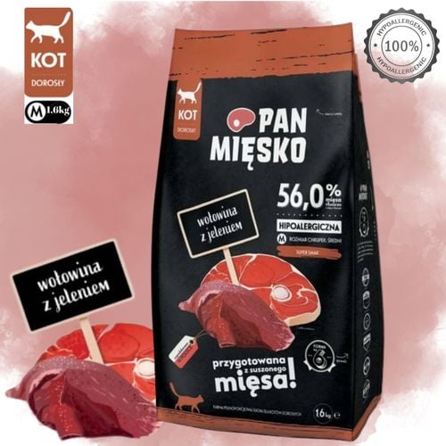 sucha karma dla kota wołowina z jeleniem pan mięsko hipoalergiczna m 1,6 kg na Arena.pl