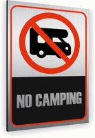 Tabliczka znak informacyjny 40x30 Srebrna NO CAMPING Nierdzewna NADRUK UV