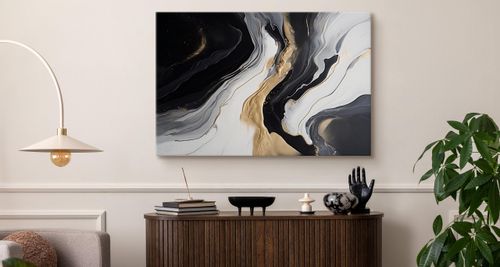 Obraz Do Salonu MARMUR Czarno-Biała Abstrakcja Elementy Złota 120cm x 80cm na Arena.pl