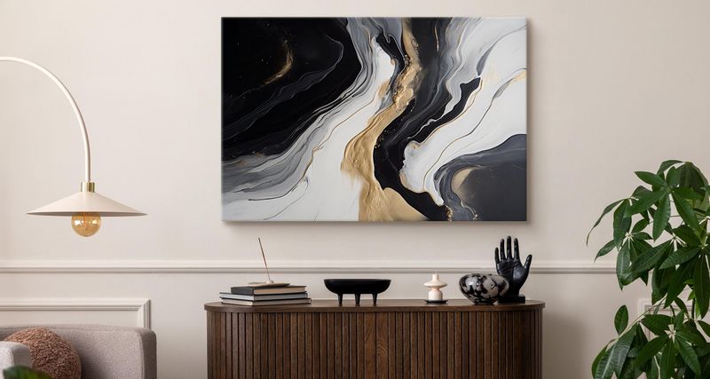 Obraz Do Salonu MARMUR Czarno-Biała Abstrakcja Elementy Złota 120cm x 80cm zdjęcie 7