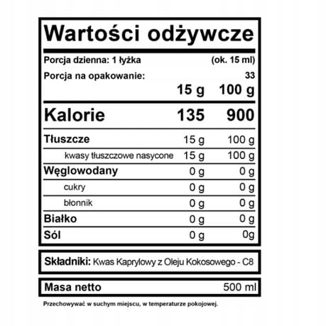 BeKeto BIO Olej MCT 100% C8 (500ml) na Arena.pl
