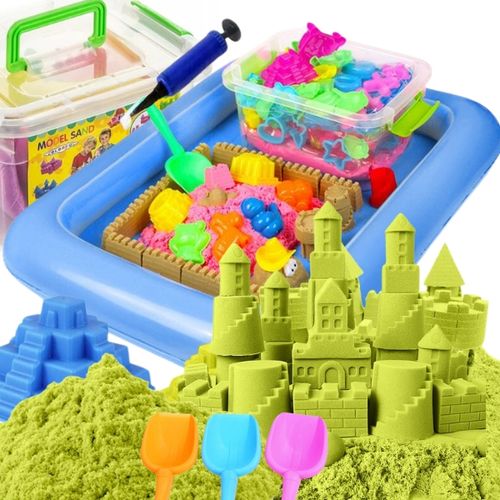 DUŻY LIMONKOWY PIASEK KINETYCZNY 2KG+BASEN FOREMKI PIASKOWNICA DLA DZIECI na Arena.pl