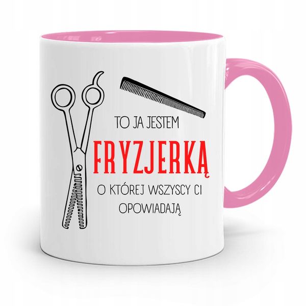 Kubek Różowy Dla Fryzjerki To Ja Jestem Fryzjerką Z Nadrukiem Ze Zdjęciem zdjęcie 1