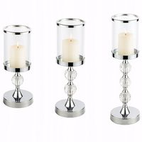 ŚWIECZNIK SZKLANY KRYSZTAŁOWY SREBRNY ZESTAW 3 ŚWIECZNIKÓW GLAMOUR