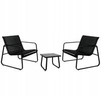 ZESTAW MEBLI OGRODOWYCH czarny STOLIK kawowy szklany KRZESŁA tarasowe FOTEL