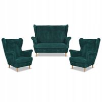 Zestaw wypoczynkowy uszak Bonito sofa fotele  zielony sztruks