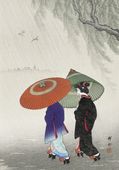 Plakat 70x100cm Two Women in The Rain, Koson Japoński Vintage do Salonu