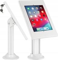 Stojak uchwyt reklamowy do tabletu stand biurkowy z zamkiem na klucz biały