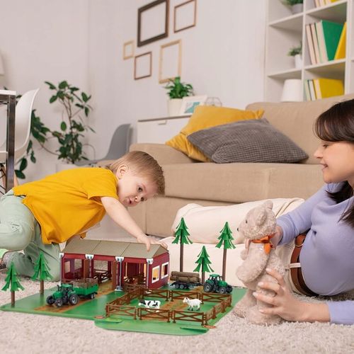 Traktor z Przyczepą Zestaw Dla Dzieci Farma Gospodarstwo Zwierzęta Stodoła na Arena.pl