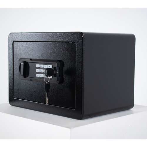 Pancerny Domowy Sejf z Zamkiem Elektronicznym i Kluczem 25x35x26 cm Czarny na Arena.pl