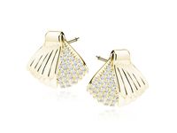 ELEGANCKIE POZŁACANE SREBRNE KOLCZYKI WKRĘTKI OGON SYRENY BIAŁE CYRKONIE