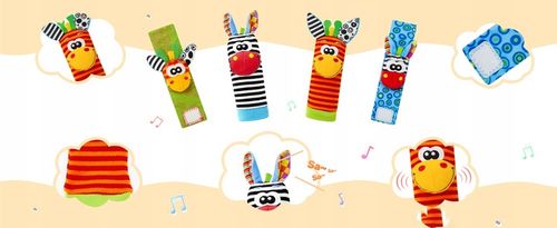 GRZECHOTKI DLA NIEMOWLĄT SKARPETKI OPASKI 4 SZT. GRZECHOTKA NA RĄCZKI SOZZY na Arena.pl