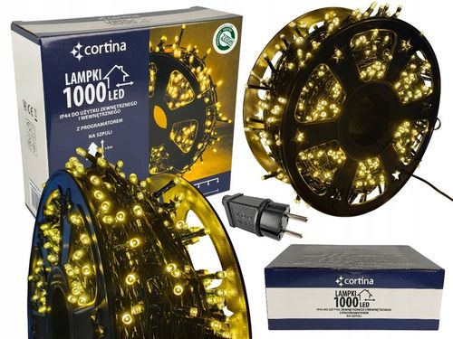 LAMPKI CHOINKOWE 1000 LED ATEST 51,5M BIAŁE CIEPŁY BIAŁY PROGRAMY CHOINKA na Arena.pl
