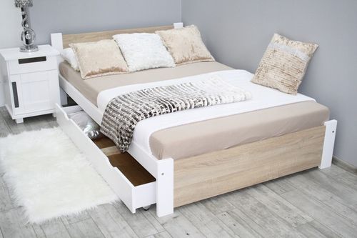 Łóżko 3D 120x200 białe + dąb sonoma stelaż masywne na Arena.pl