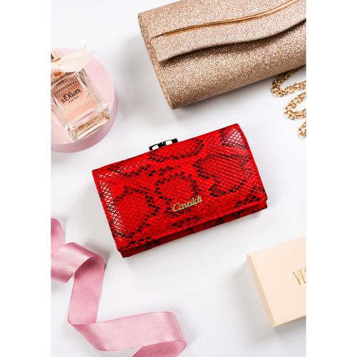 czerwony portfel damski ze zdobieniem na wzór skóry węża - 4u cavaldi na Arena.pl