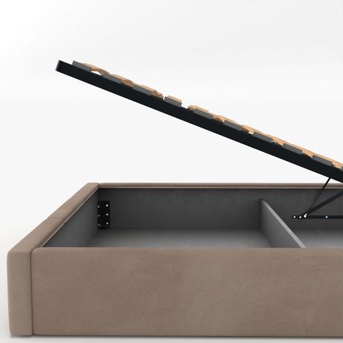 ŁÓŻKO TAPICEROWANE DO SYPIALNI 180x200 ŁÓŻKO PODWÓJNE Z POJEMNIKIEM BEŻOWE na Arena.pl