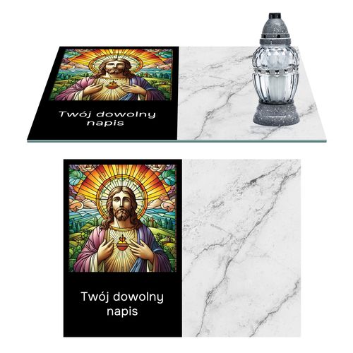 SZKLANA PODSTAWKA POD ZNICZE TWÓJ DOWOLNY TEKST 50 WZ JASNY MARMUR 40x30cm na Arena.pl